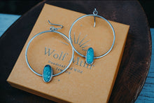 Load image into Gallery viewer, Large Whitewater Turquoise Silver Hoops