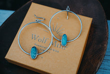 Load image into Gallery viewer, Large Whitewater Turquoise Silver Hoops
