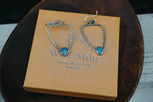 Load image into Gallery viewer, Small Stamped Triangle Hoops with Kingman Turquoise
