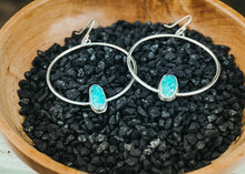 Load image into Gallery viewer, Large Whitewater Turquoise Silver Hoops
